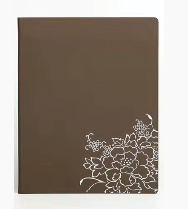 Porte-menu gris classique marron en similicuir 14 larges A4